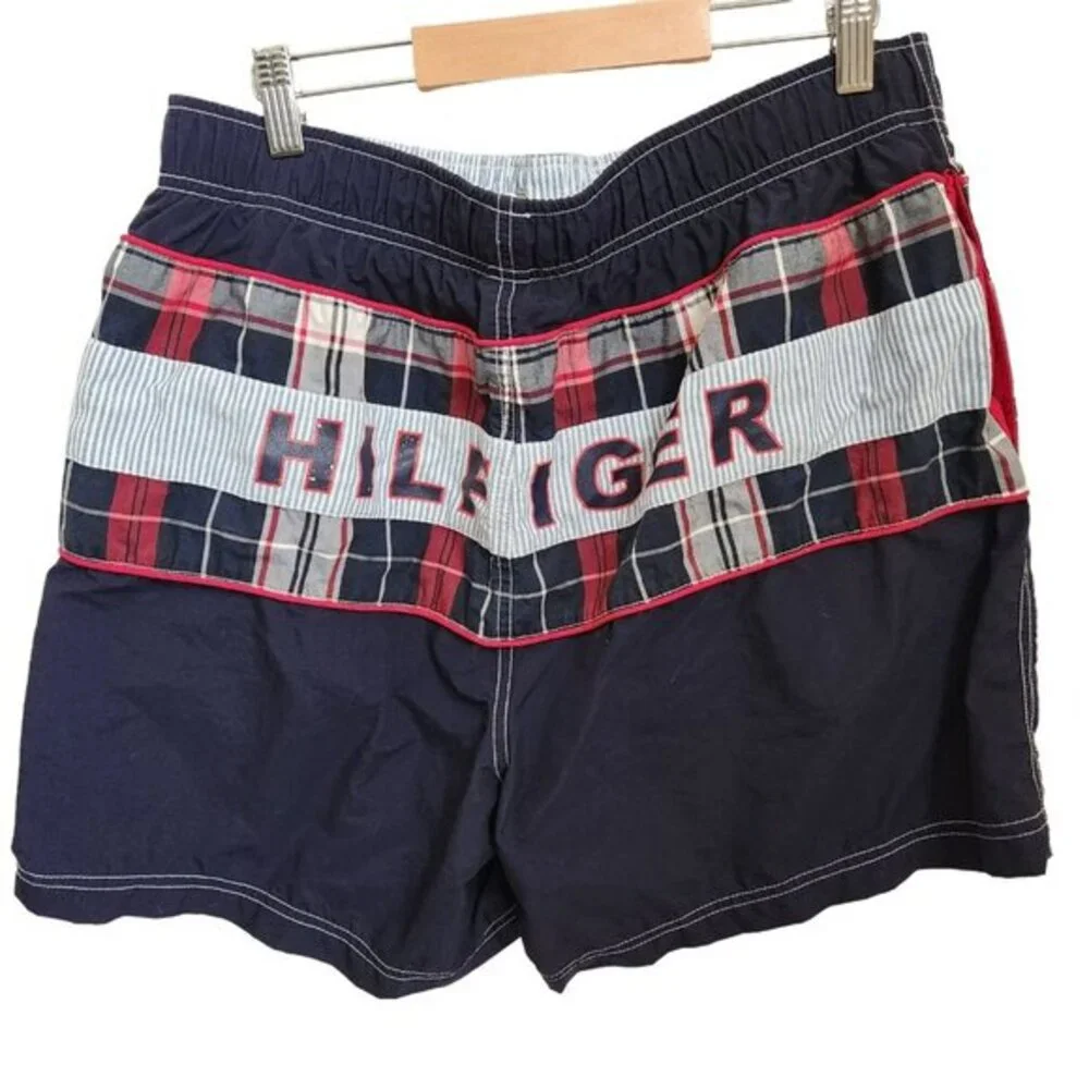 Tommy Hilfiger Mens Big Logo‎ Swimming Trunks Swimwear Red Blue White sz Large